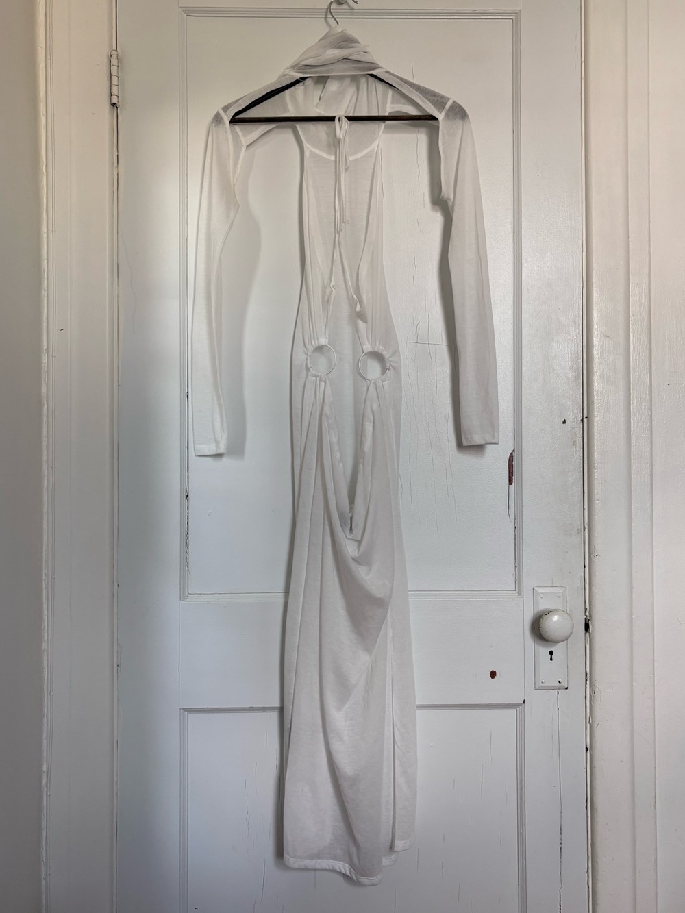 Dolls Kill Darker Wavs Flanger White High Slit Maxi Dress - Picture 5 of 9